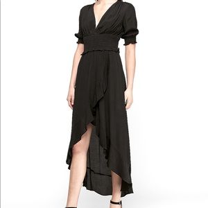 Smocked Waist Ruffle Hi-Lo Midi Dress